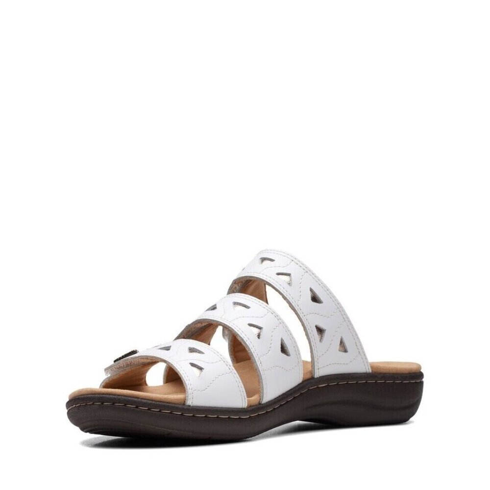 Clarks Sandal Women Size 10W Laurieann Nora White Leather Three Adjustable Bands